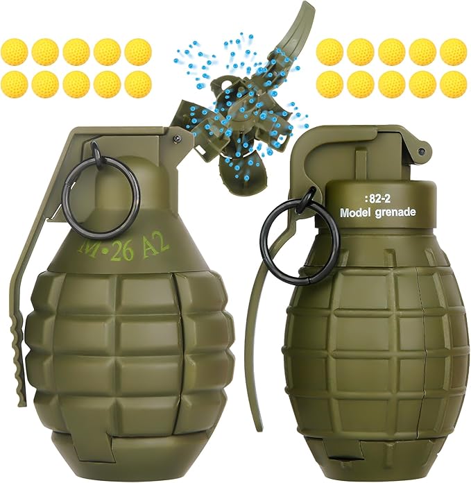 2Pcs Toy Hand Grenade for Tactical Game with 20 Round Ammo Model Battle Fake Grenade Toys for Outdoor Sport Role Play Prop Game,14+ and Adults,Green