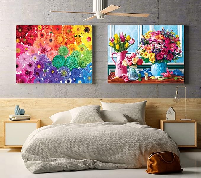 1000 Pieces Flower Puzzles for Adults, 2 Pack Colorful Flowers Jigsaw Puzzles, Spring Plants Rose Daisy Blooms Challenging Funny Puzzles for Friends Family Activity Game Nights Gifts