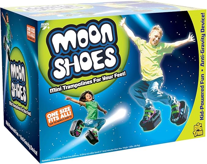 Moon Shoes Bouncy Shoes, Mini Trampolines for Your Feet, One Size, New and Improved, Bounce Your Way to Fun, Very Durable, No Tool Assembly, Athletic Development, max Weight 130 lbs.