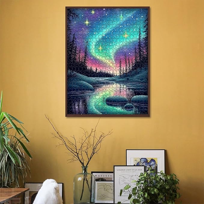 Magic Northern Lights Puzzles for Adults 1000 Pieces, Nature Fantasy Landscape Puzzle Tree Star, Starry Night Puzzles Galaxy, Challenging Scenery Jigsaw Puzzles Aurora Light