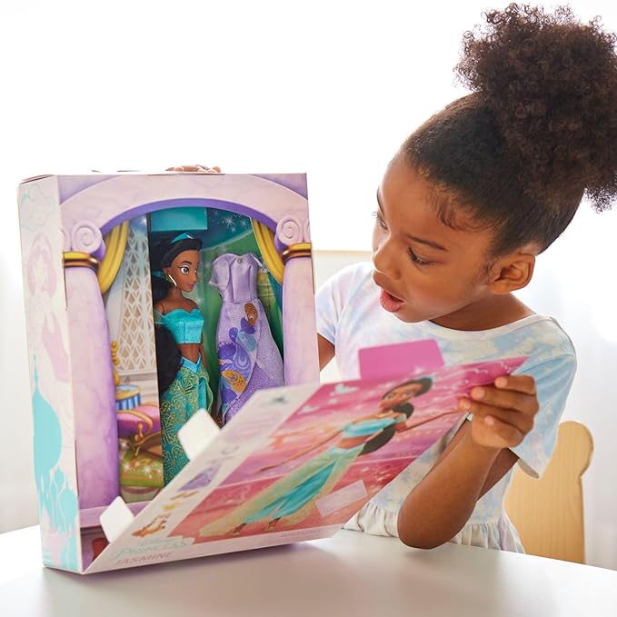 Disney Store Official Jasmine Story Doll - 11 Inches - Includes Coloring Book and Additional Dress, Princess Doll in Classic Outfit, Disney Princess Toys for Girls