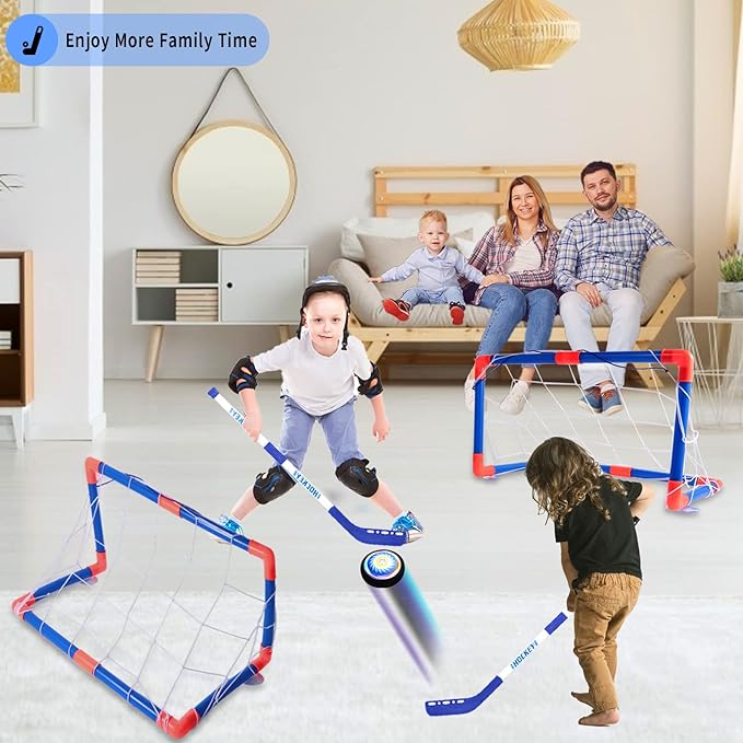 3-in-1 Hover Hockey Soccer Ball Set, Rechargeable Air Soccer and Floating Battery Hockey Kids Toys with LED Lights and Foam Bumper, 2 Goals for Boys and Girls Ages 4 5 6 7 8-12 for Indoor/Outdoor Game