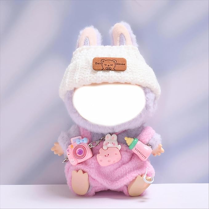 Doll Clothes for 17cm Dolls 4-Piece Set Knitted Hat Cute Clothe Suitable for Dolls Dress up, Keychain Accessories(NO Doll) (Pink)