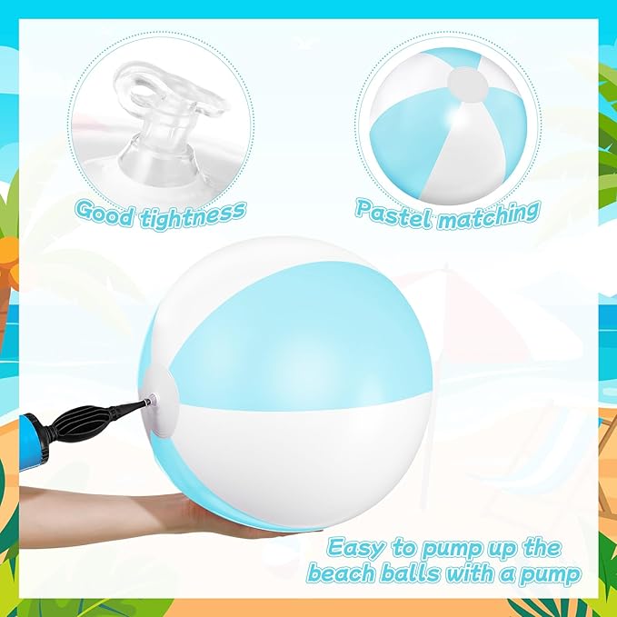 5 Pcs Inflatable Beach Balls 24 & 16 Inch Pastel PVC Large Beach Balls Bulk Blow up Pool Water Game Toy for Kid Adult Birthday Luau Summer Pool Party Favors Decorations(Blue)