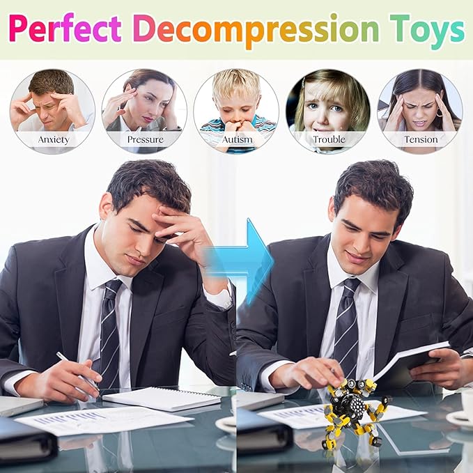 32 Pcs Party Favors for Kids 8-12, Treasure Box Toys for Classroom Prizes, Transformable Fidget Spinners Bulk, Goodie Bag Stuffers for Boys and Girls, Pinata Fillers, Sensory Toys