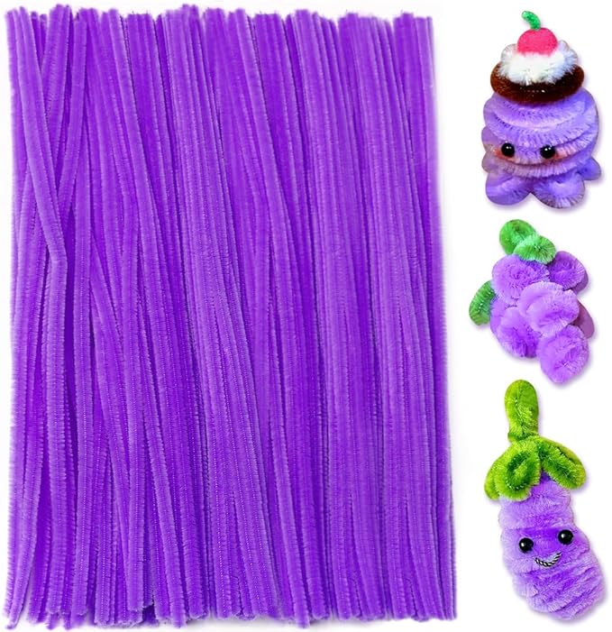 Praisebank Purple Pipe Cleaners for Crafts, 200pcs, Chenille Stems for DIY Projecets, Arts & Crafts Supplies for Festival Party Decorations