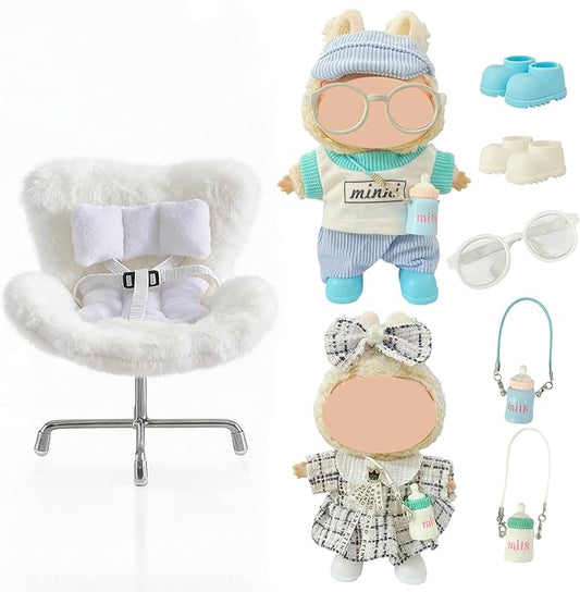 17cm Doll Car Seat and Clothes Set (No Dolls), Includes Doll Seat and 2-Pack Doll Clothes, Perfect for Play and Display, Doll Outfit Accessories for Collectors