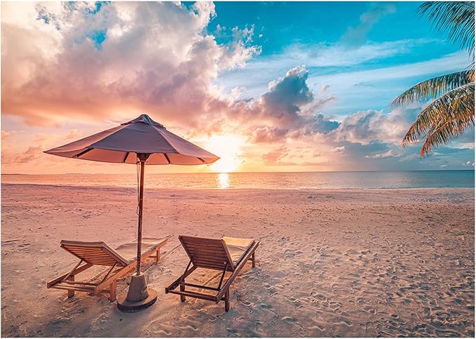 Rocorose 1000 Piece Jigsaw Puzzle, Inspirational Beach Puzzles for Adults and Families, Tropical Ocean Sunrise Sunset Scene Nature Puzzle, HD Quality Challenging Landscape Photo Puzzle Games