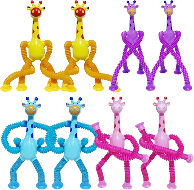 8Pcs Telescopic Suction Cup Giraffe Toys, Suction Pop Tubes Giraffe Sensory Toys, Pop Fidget Toys Bulk for Toddler Travel, Easter Basket Stuffers Party Favor Birthday for Boys Girls