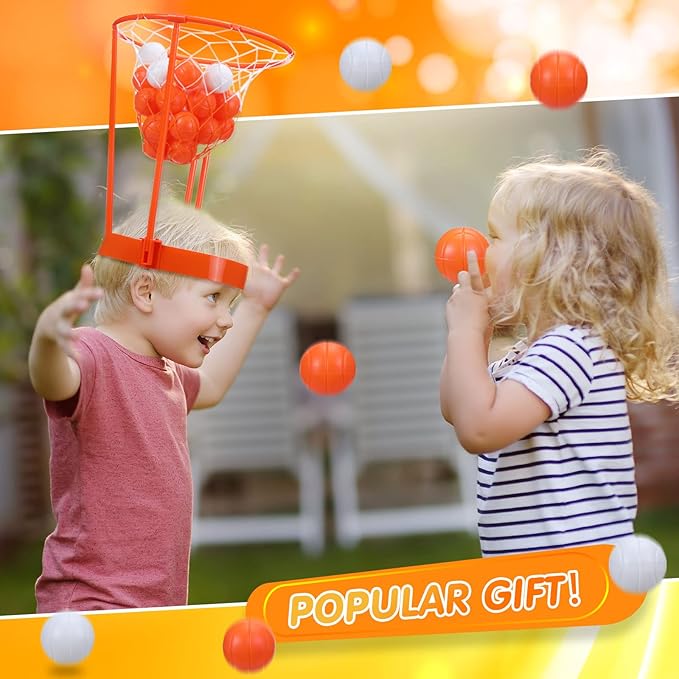 Head Hoop Basketball Party Game Set for Kid Adult Carnival Game Portable Adjustable Basket Net Headband with Balls for Birthday Carnival Office Indoor Outdoor Activity Fun Gift Back to School