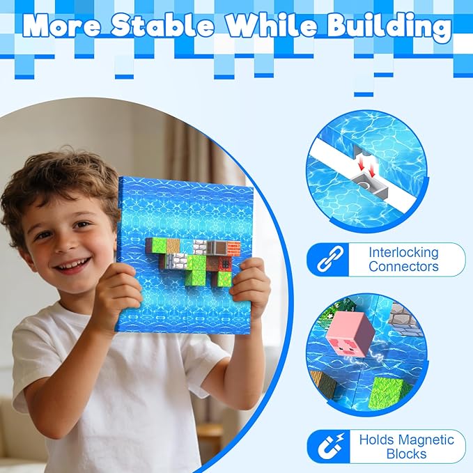 4PCS Magnetic Blocks Base Plates for Kids, 4" x 4" Strong Grip Magnetic Tiles Base Fits Most Popular Magnetic Blocks & Cubes, STEM Building Toy Birthday Gifts for Boys Girls Ages 3+ (Water)