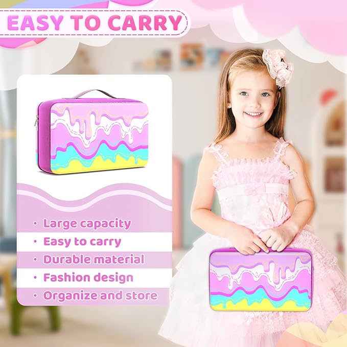 Stylish Travel Case for 12 Inch Fashion Dolls - Storage Solution with Pockets for Doll Accessories - Best for On-The-Go Travel (1-ice Cream)