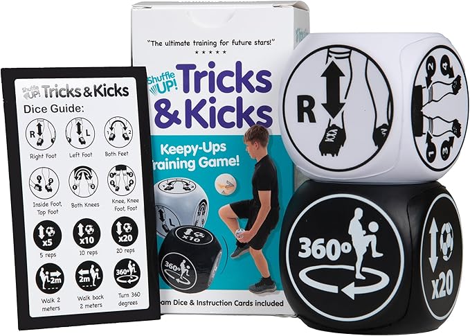Shuffle Up Tricks & Kicks Soccer Dice Game - Soccer Challenging Skills Training Dice, Outdoor & Indoor Soccer Games for Kids, Kick Ups Training Dice, Soccer Gifts for Boys & Girls | (2 Dices)