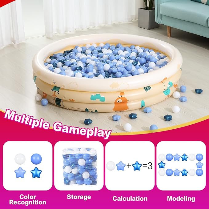 Realhaha Ball Pit Balls 50 100 200 500, Star Shapes for Babies Kids Playpen Plastic Balls for Babies Ball Pool Puppy Playballs