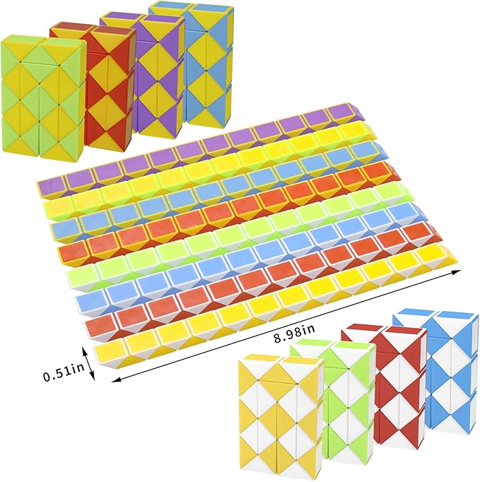 24 Pack 24 Blocks Mini Fidget Snake Cube Mini Twist Puzzle Cubes Magic Speed Cubes Toy for Kids Party Bag Fillers, Party Supplies