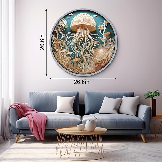 Ocean Jellyfish Puzzles for Adults 1000 Pieces, Impossible Deep Blue Sea Fish Jigsaw Puzzles, Round Jellyfish Paper Art Challenging Puzzle as Wall Decor