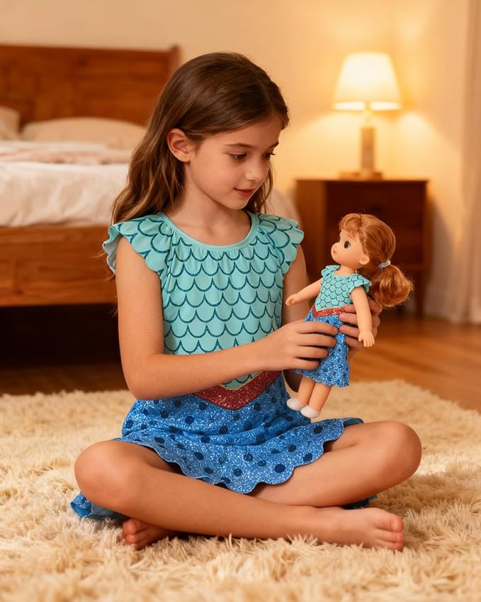 LQSZ Doll and Girl Matching Nightgown Outfit Pajamas Nightie Nightgown for Girls and Dolls Clothes