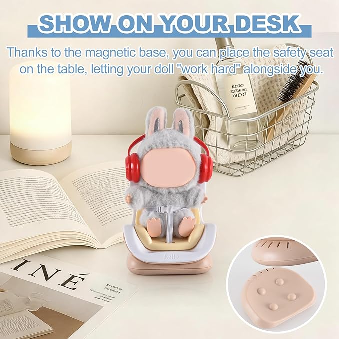 Doll Car Seat, Car Seat for 10-17cm Dolls, Including Air Vent Clip, Desktop Stand, Adjustable Strap, Airflow-Friendly Design, Ideal Car Decor Gifts(Brown White)