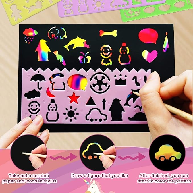 Rainbow Scratch Paper Art for Kids: 50PCS Magic Arts Crafts Gifts Toys for Girls Boys Ages 3-12 Games Activities for Birthday Party Family Day Classroom Prizes Easter Basket Stuffers(Girls)