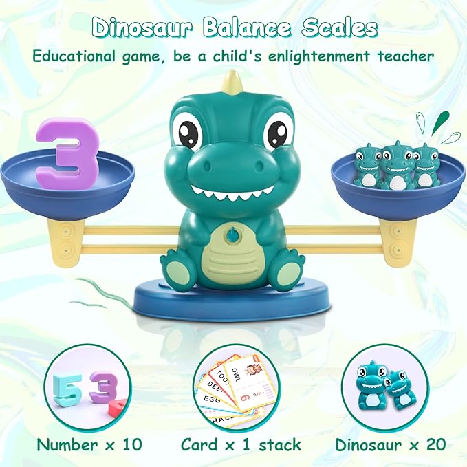 Kaodezhu Dinosaur Math Balance Toys - Montessori Toys for 3 Years Old Kids, Learning and Educational Toys for Boys and Girls - Birthday Gifts for 4 5 6 7 Year Old Boys