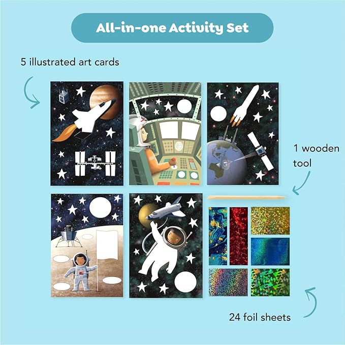 Tiger Tribe Foil Art Kit - Space Adventures DIY Craft Set for Kids, Includes Foil Sheets and Art Cards for Creative Fun
