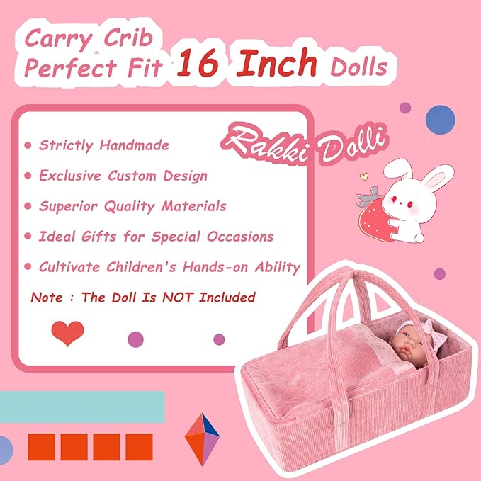 Rakki Dolli Doll Carrier Doll Carry Cot Doll Carry Crib Set with Feeding Utensils Feeding & Changing Accessaries 7 Pieces Set, Fits for 16-18 Inch American Girl Dolls