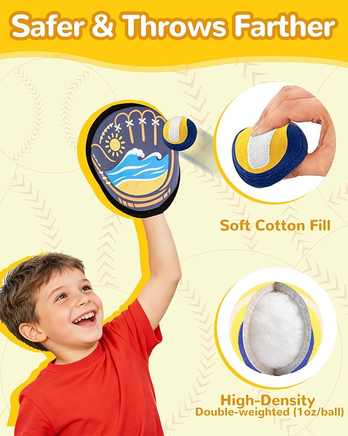 Toss and Catch Baseball Toys,Outdoor Sport Games for Kids and Family with Tball Bats and Toddler Baseball Glove and Sticky Soft Balls. Great for Yard Lawn Beach Pool and Indoor Fun