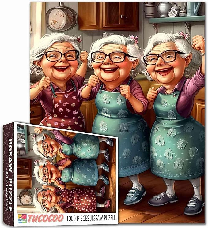 Old Ladies Dating 1000 Piece Jigsaw Puzzles for Aduls Happy Woman Wearing Apron Painting Jigsaw Puzzle Kitchen Funny Grandma 1000 Pieces Puzzles Game Modern Home Wall Decor Sister DIY Craft Puzzle Art