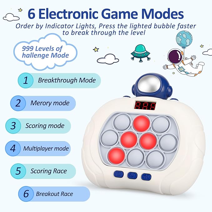 Blackma Pop Game Light Up Fidget Toys for Kids, Handheld Puzzle Game Sensory Toys for 5-7 8-12, Christmas Birthday Gifts for 3-12 Year Old Boys Girls (Astronaut)