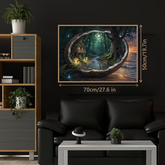 Magic Forest Landscape Puzzles for Adults 1000 Pieces Nature, Pretty Tree of Life Deer Art Jigsaw Puzzles, Fantasy Scenic Mushroom Plant Animal Challenging Puzzle