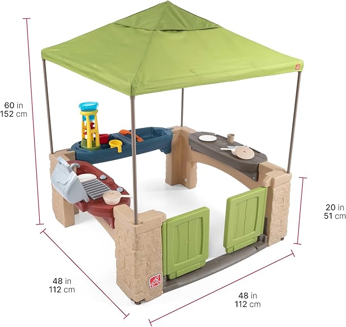 Step2 All Around Playtime Patio with Canopy Playset – Shaded Outdoor Playhouse for Kids with Realistic, Interactive Features, Room for Multiple Toddlers to Play – Dimensions: 60" H x 47.5" W x 47.5" D