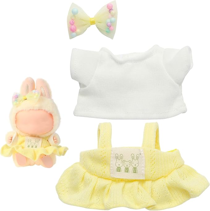 Doll Clothing for Labubu, Premium Outfits for Labubu Dressing up, Doll Accessories for Labubu with Shirt, Dress, Bow(Yellow)