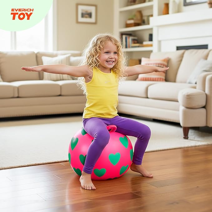 EVERICH TOY Hopper Ball,15In Sit On Bouncy Balls with Handle, Purple Heart Girls Toys for Indoor Outdoor Active Play Toys, Best Balance Hopping Toys for Girls Boys Gifts 3 4 5 6 Yr Old