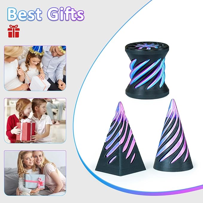 3PCS Impossible Cone,3D Printed Spiral Cone Fidget Toys,Impossible Pyramid Passthrough Sculpture,Stress Relieving Toys for Adults and Kids,Stocking Filler White Elephant Gifts (Purple+Black)