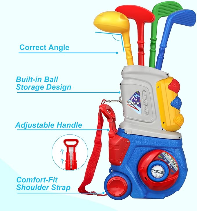 Toddler Golf Set, Kids Golf Set for Ages 1 2 3 4 5 Years Old Boys Girls with 4 Plastic Golf Clubs 10 Balls, Indoor Outdoor Baby Toddler Golf Clubs Set Toy with Cart Birthday Gifts Blue