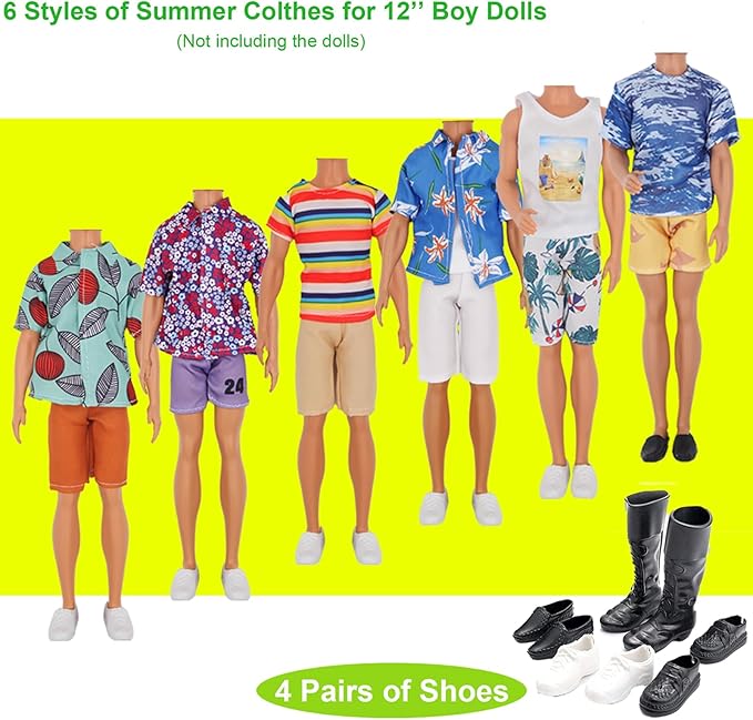ZTWEDEN 89Pcs Doll Clothes and Accessories for 12 Inch Boy and 11.5 Inch Girl Doll Includes 32 Seaside Wear Clothes Bikini Marine Animal Surfboard Diving Swimming Sets 19 Pairs Shoes for Dolls