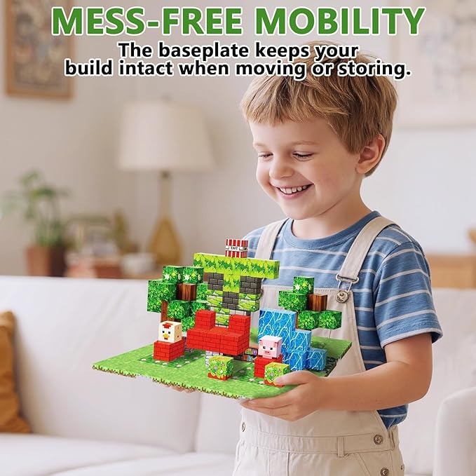 4PCS Baseplate for Magnetic Blocks, Magnetic Building Blocks Baseplate Magnet Toys for Kids Ages 4-8 8-12-Baseplate 4" x 4", STEM Building Toys Birthday Gifts for Boys Girls, Garden