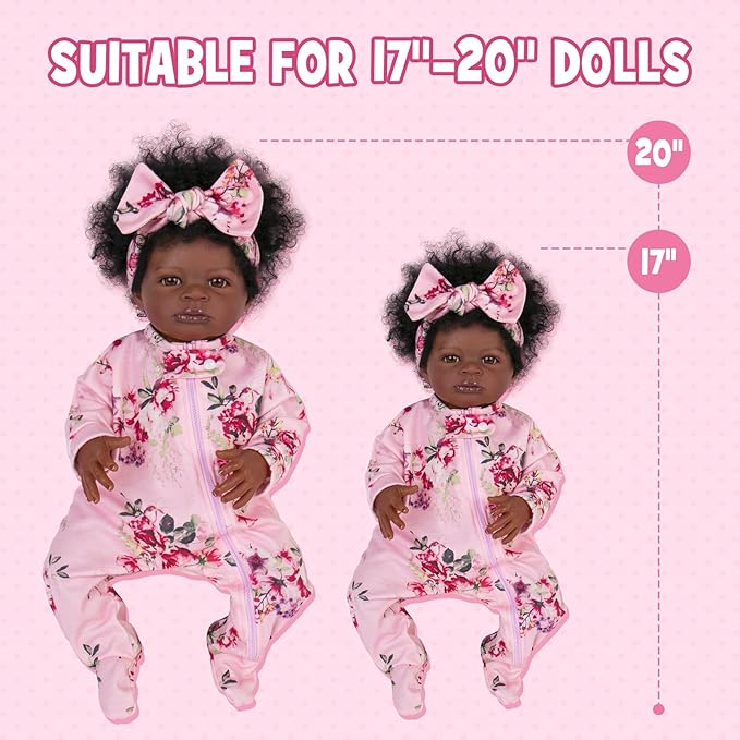 Aori Lifelike Reborn Baby Dolls Clothes 20 inch Purple Clothing Floral Jumpsuits Set for 17-20 Inch Newborn Girl Doll