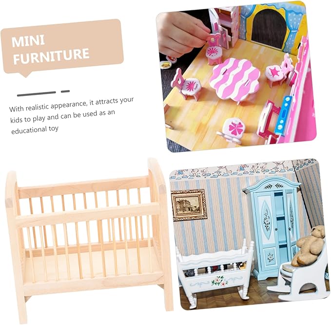 Toyvian Miniature Toys Crib Decor Miniature Bedroom Accessory Doll Crib Ornament Accessory Toy Small Doll Model Room Decor Small Crafts Wooden House