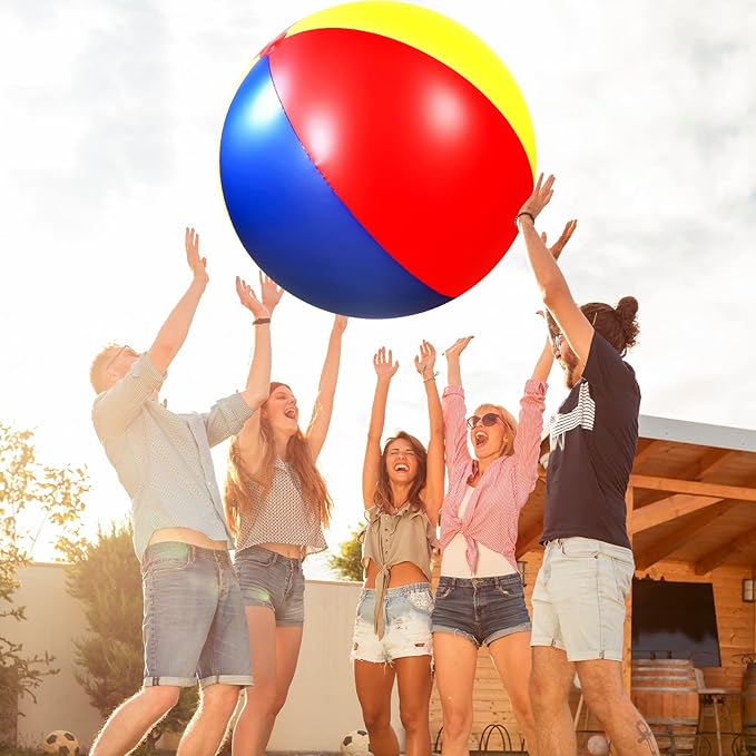 Seematn 2 Pack Giant Beach Balls, 40 Inch Large Inflatable Balls Rainbow Color Big Plastic Toys for Kids and Adults, Summer Pool Games, Backyard Fun, Beach Party