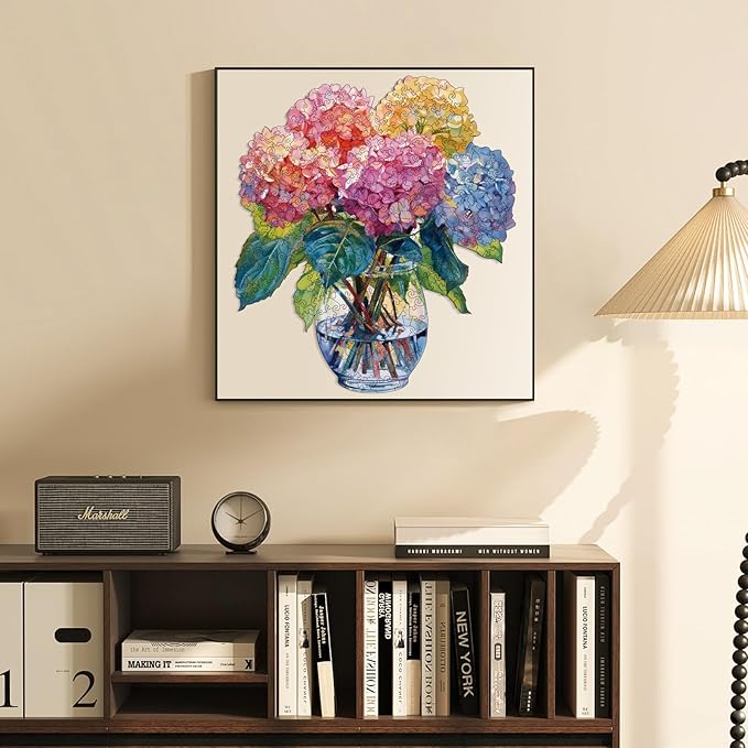 300 Pieces Flowers Wooden Puzzles for Adults, Hydrangea Unique Shaped Wooden Jigsaw Puzzles for Adults, Irregular Adult Wood Puzzle Creative Gift for Family Game