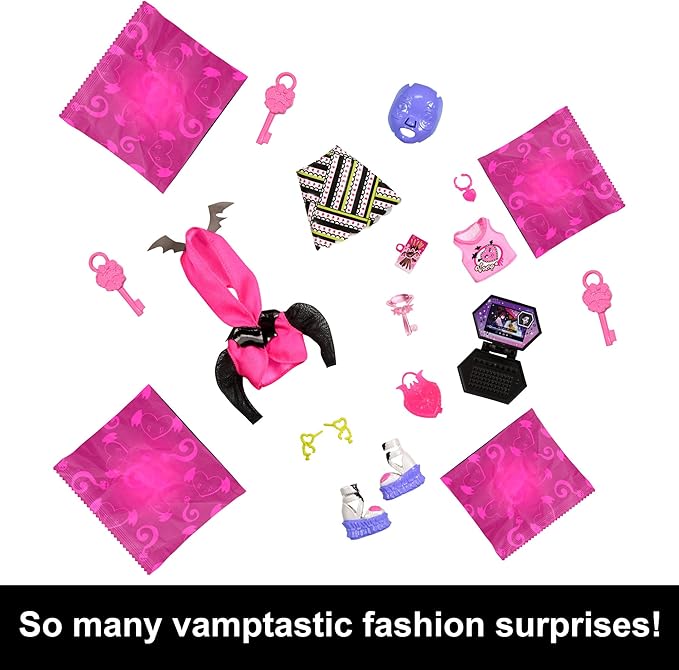 Monster High Skulltimate Secrets Neon Frights Doll & Accessories, Draculaura with Dress-Up Locker & 19+ Surprises