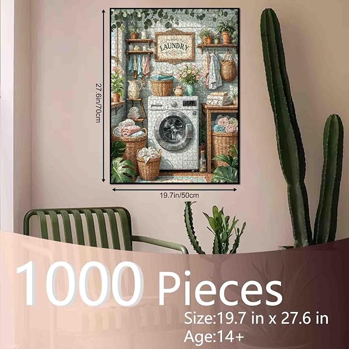 Mother's Day Puzzles 1000 Pieces for Adults, Laundry Room Scene Puzzle for Challenging Family Activity Games DIY Puzzle for Home Wall Decor Gifts - 19.7 x 27.6 Inches