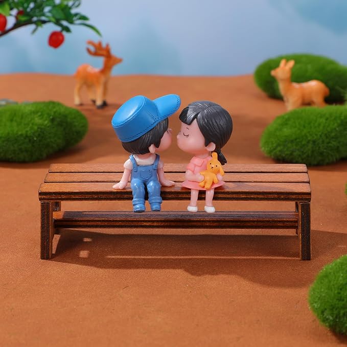 SEWACC 2pcs Miniature Doll House Bench Wooden Mini Furniture Set Brown Miniature Park Bench for Dollhouse Decoration