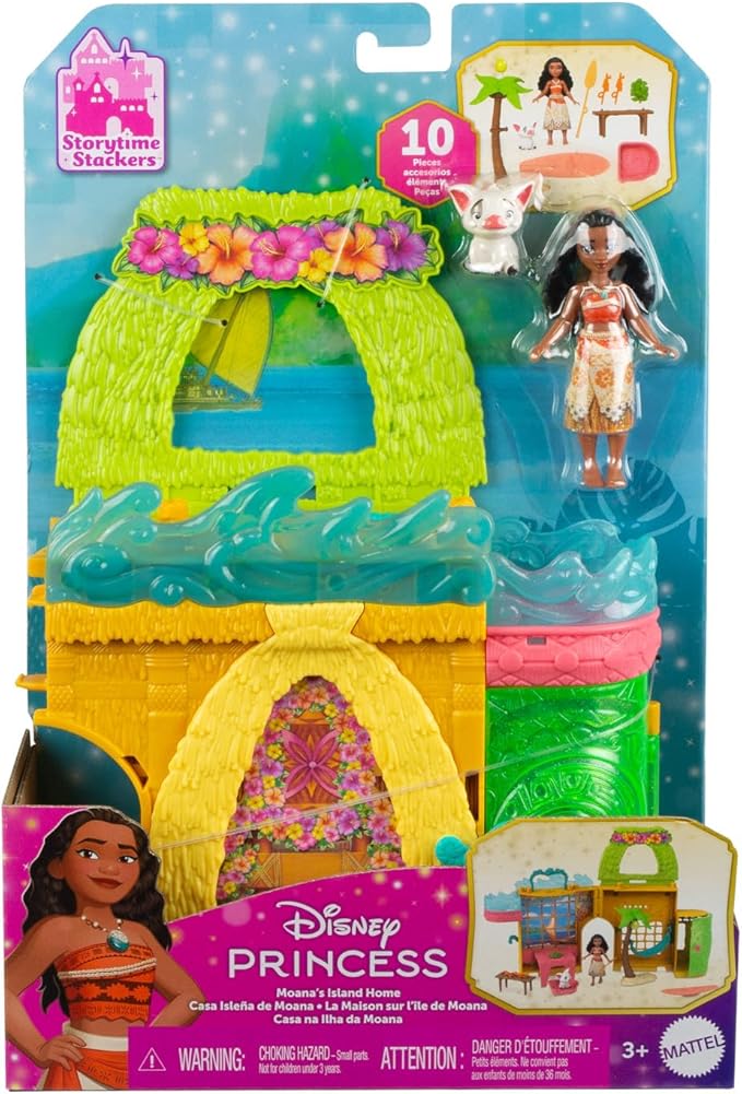 Mattel Disney Princess Toys, Moana Storytime Stackers Doll House with Moana Small Doll, 1 Animal Friend & 9 Accessories, Inspired by Disney Movie