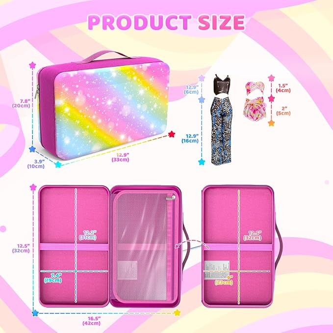 Stylish Travel Case for 12 Inch Fashion Dolls - Storage Solution with Pockets for Doll Accessories - Best for On-The-Go Travel (2-Starlit Sky)