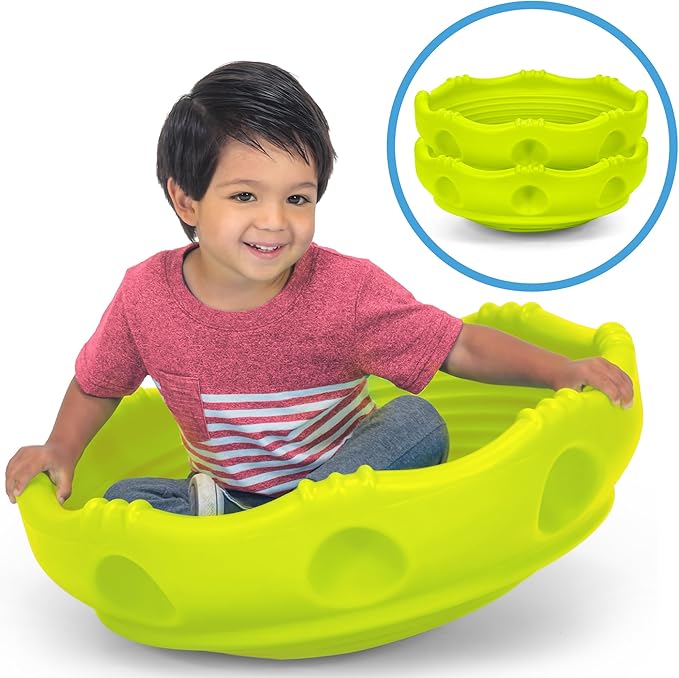 Simplay3 Two Sided Rock Around Wobble Disk and Climbing Dome 2 Pack for Toddlers and Kids - Rocking and Climbing - Indoor/Outdoor - Yellow/Green, Made in USA (2 Pack)