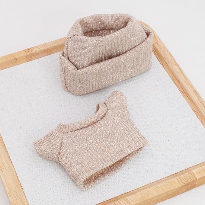 Etistta 17cm Doll Clothes with Hat, Glitter Knit Cap Top, Khaki