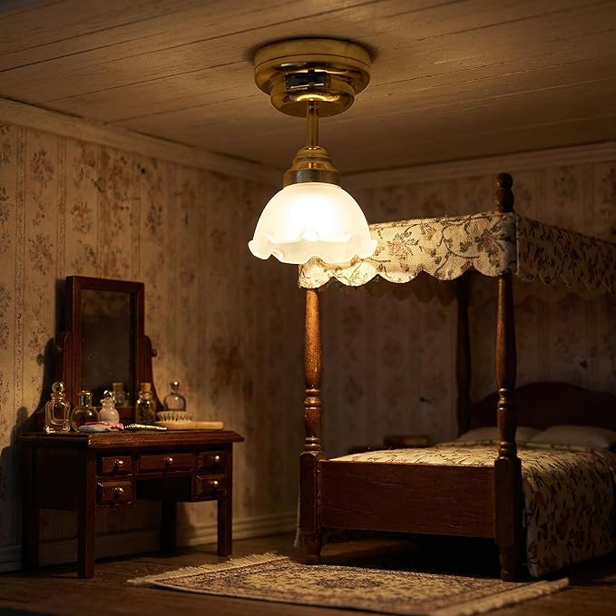 Toyvian Doll House Led Chandelier: 1 12 Scale Miniature Ceiling Lamp Dollhouse Furniture, Flower Shape Light Tiny Light up Lamp Craft for DIY Mini Living Room Bedroom Scene