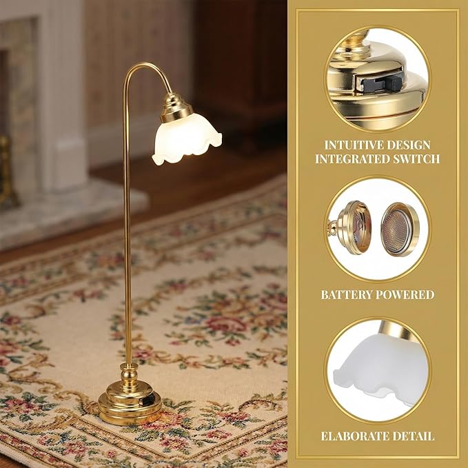 NUOBESTY 2 Pcs Dollhouse Floor Lamp, 1:12 Scale Dollhouse Lights LED Miniature Doll House Light Battery Operated for DIY Doll House Furniture Accessories, Desktop Lighting Decoration